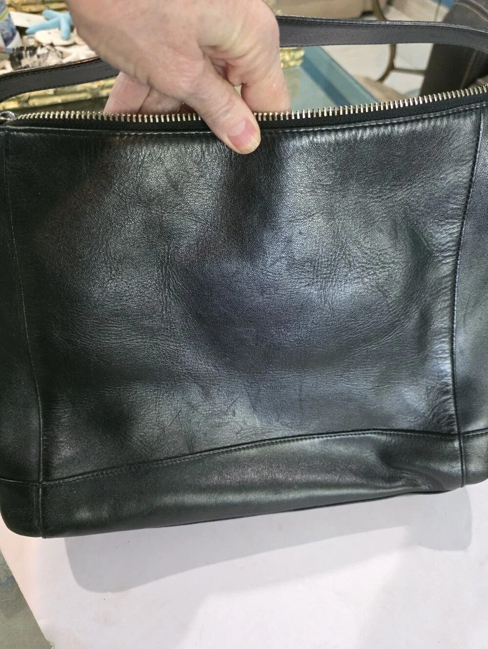 Men’s Black Leather Buckle-Front Messenger Bag